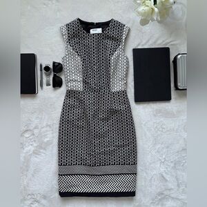 Elegant J. Crew Black & White Geometric Jacquard Sheath Dress